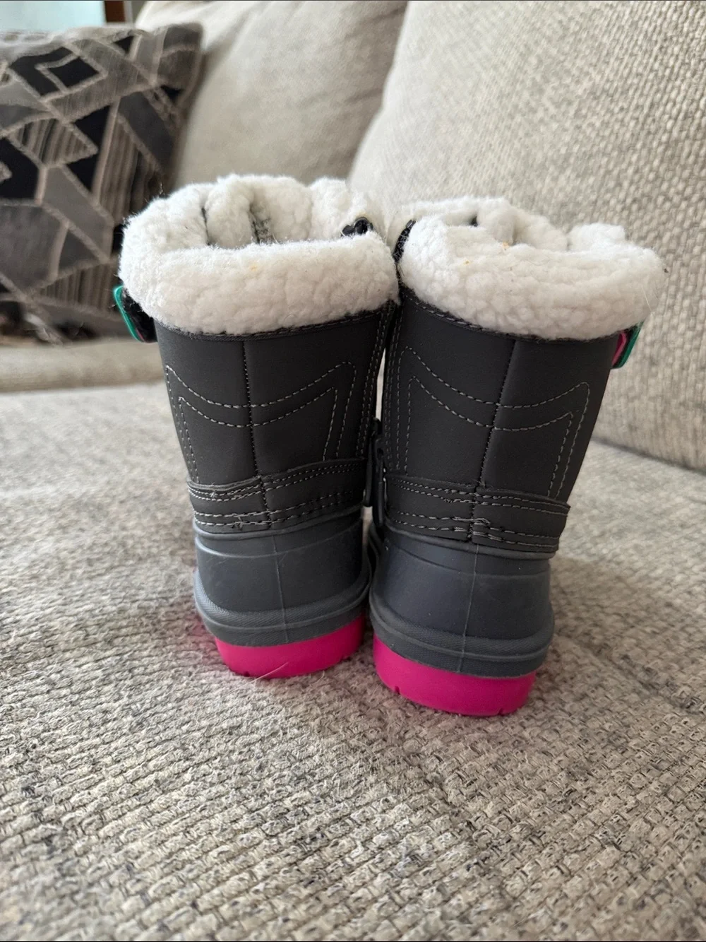 Cat & Jack Gray and Pink Kids Snow Boots with Faux Fur Trim